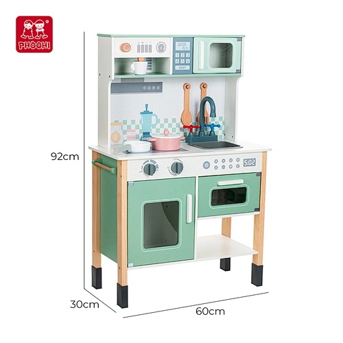 Wooden Play Kitchen, Play Kitchen With Accessories in Mint